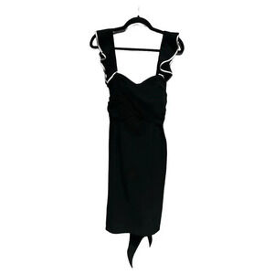 Club Monaco Black Bodycon Ruffle Sleeveless Cocktail Dress Tie Back Size 0